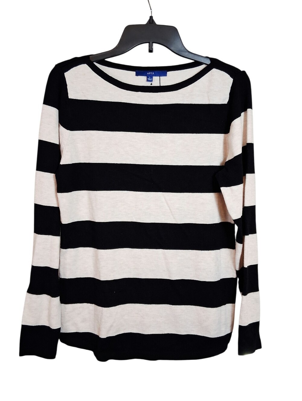 Apt.9 Women Large Classic Black and Light Striped Sweater